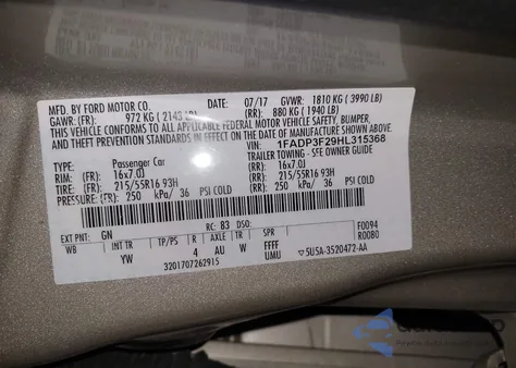 2017 Ford Focus Se from USA, damaged, VIN 1FADP3F29HL315368